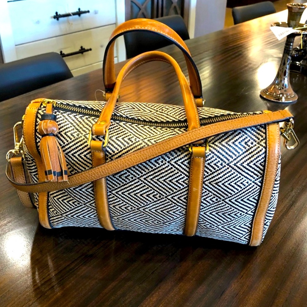 Fossil Kendall Woven Leather Satchel Crossbody Bag